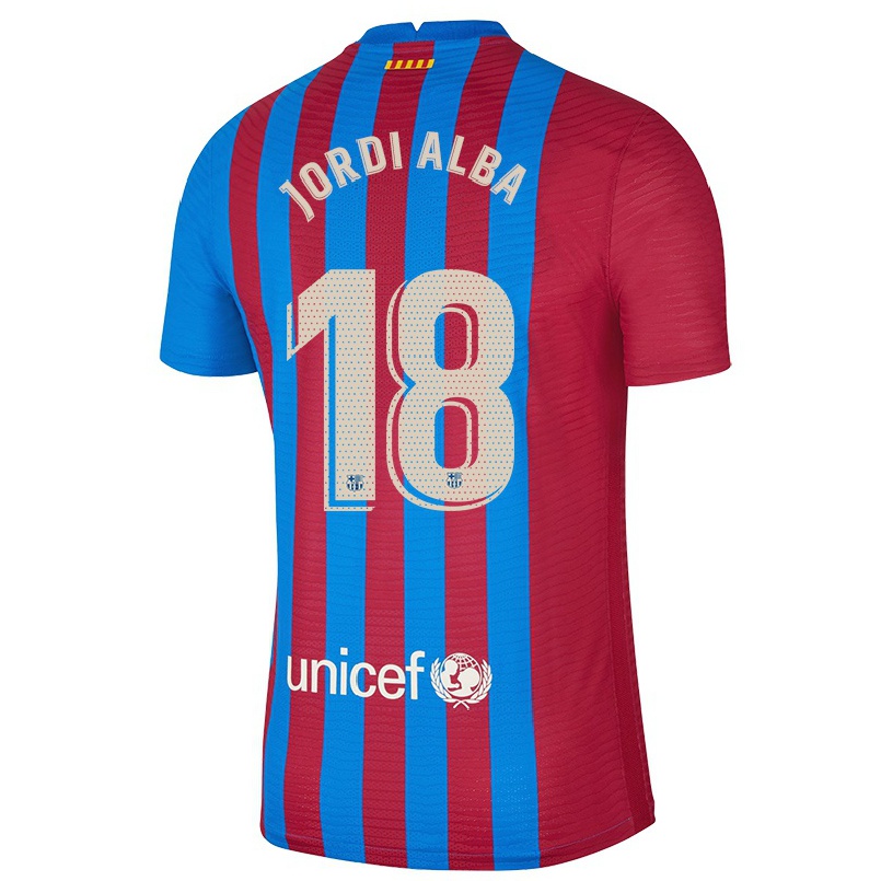 Enfant Football Maillot Jordi Alba #18 Bleu Marron Tenues Domicile 2021/22 T-shirt