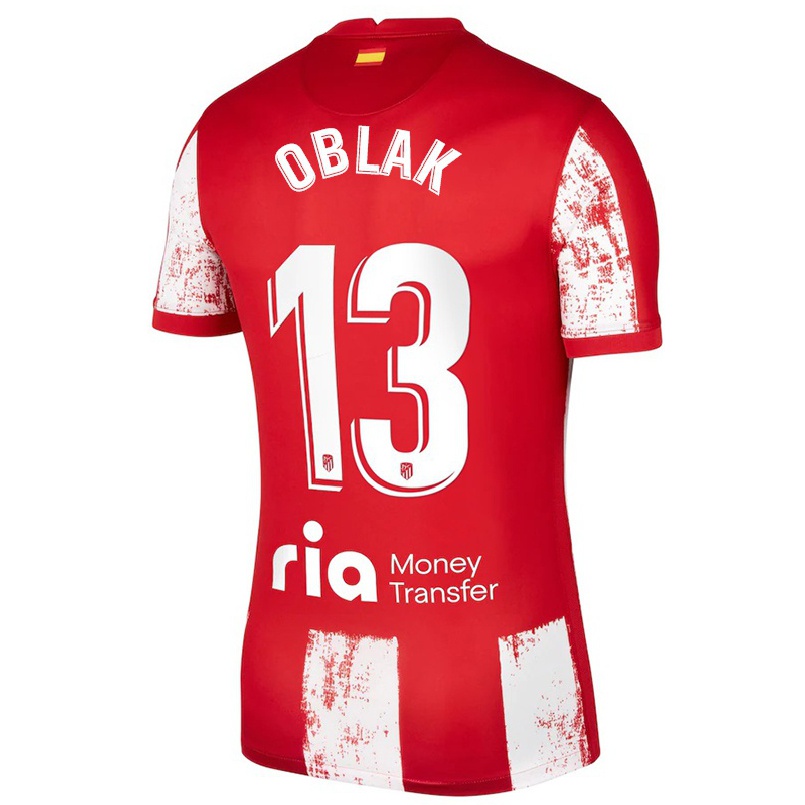 Enfant Football Maillot Jan Oblak #13 Rouge Blanc Tenues Domicile 2021/22 T-shirt
