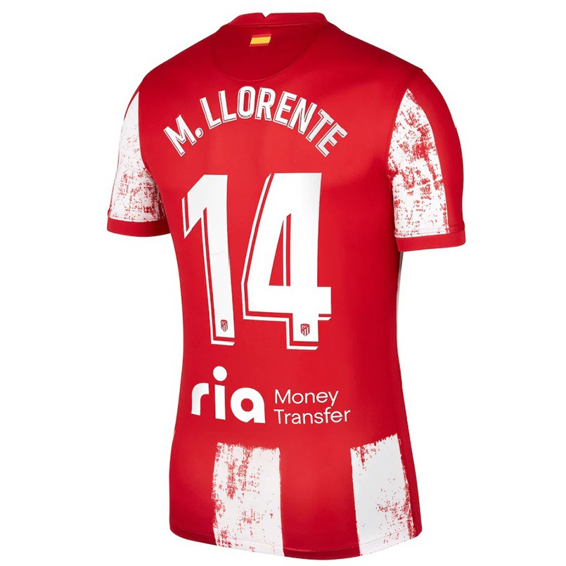Enfant Football Maillot Marcos Llorente #14 Rouge Blanc Tenues Domicile 2021/22 T-shirt