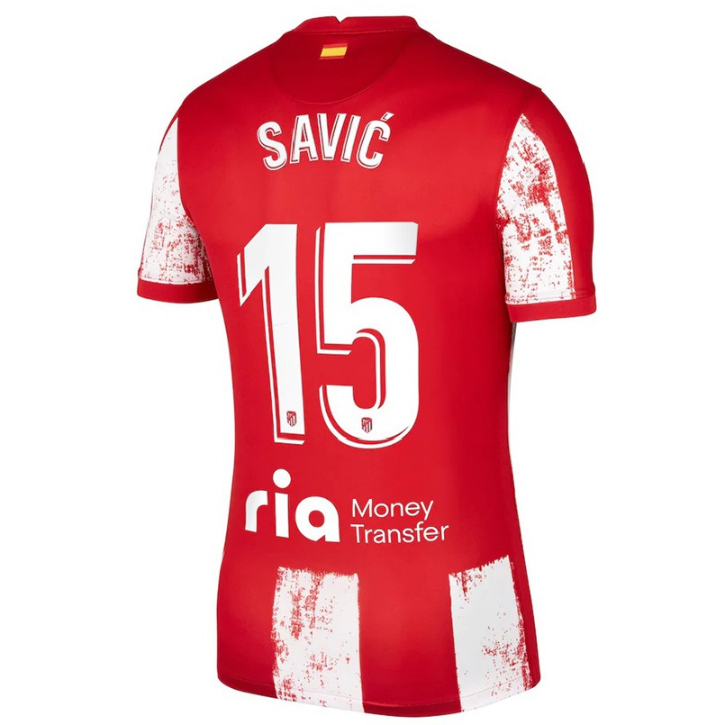 Enfant Football Maillot Stefan Savic #15 Rouge Blanc Tenues Domicile 2021/22 T-shirt