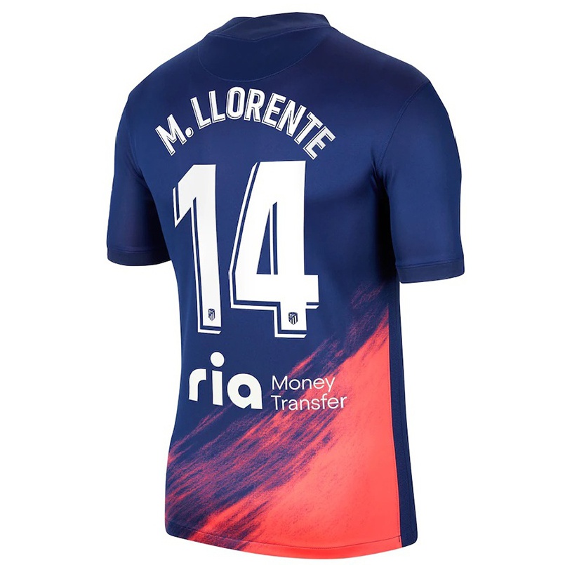 Enfant Football Maillot Marcos Llorente #14 Bleu Foncé Orange Tenues Extérieur 2021/22 T-shirt