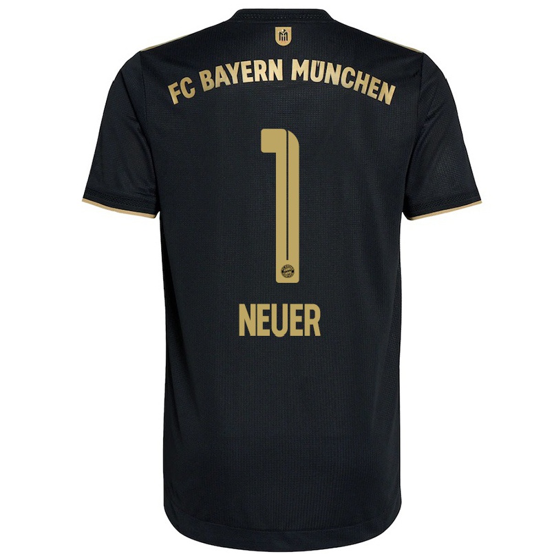 Enfant Football Maillot Manuel Neuer #1 Le Noir Tenues Extérieur 2021/22 T-shirt