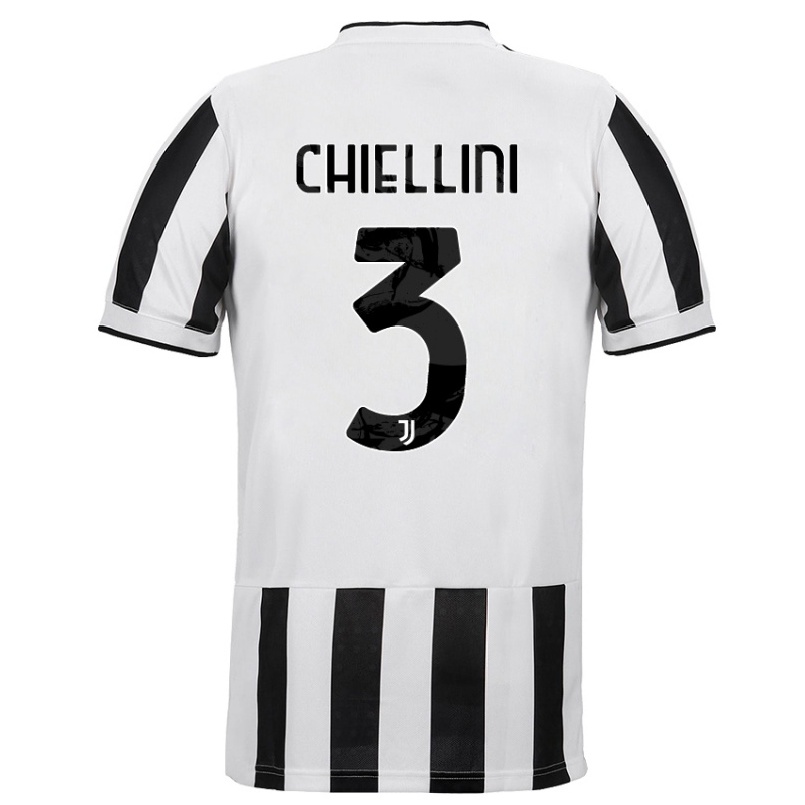 Enfant Football Maillot Giorgio Chiellini #3 Blanc Noir Tenues Domicile 2021/22 T-shirt