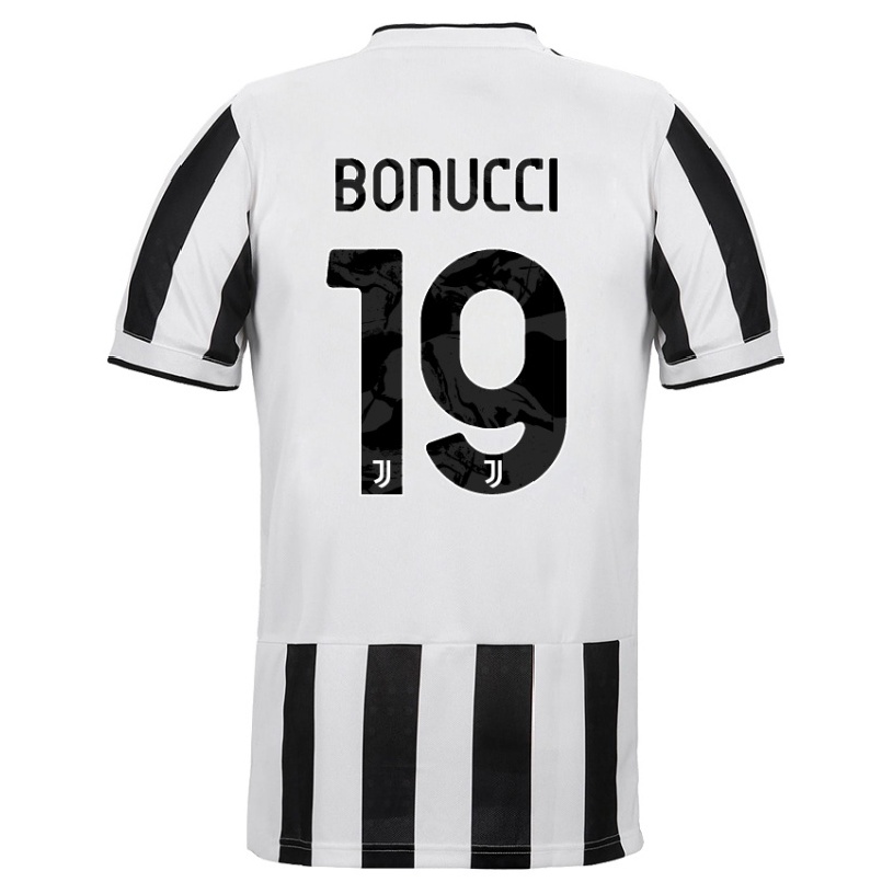 Enfant Football Maillot Leonardo Bonucci #19 Blanc Noir Tenues Domicile 2021/22 T-shirt