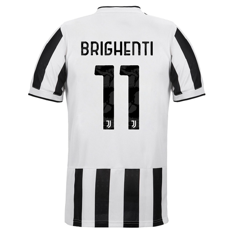 Enfant Football Maillot Andrea Brighenti #11 Blanc Noir Tenues Domicile 2021/22 T-shirt