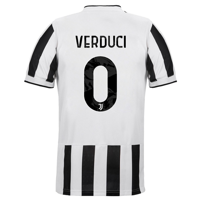 Enfant Football Maillot Giuseppe Verduci #0 Blanc Noir Tenues Domicile 2021/22 T-shirt