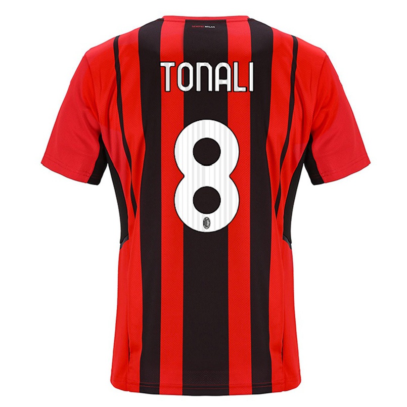 Enfant Football Maillot Sandro Tonali #8 Rouge Noir Tenues Domicile 2021/22 T-shirt
