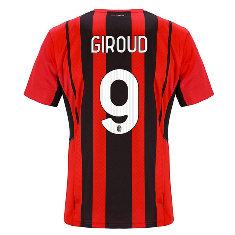 Enfant Football Maillot Olivier Giroud #9 Rouge Noir Tenues Domicile 2021/22 T-shirt