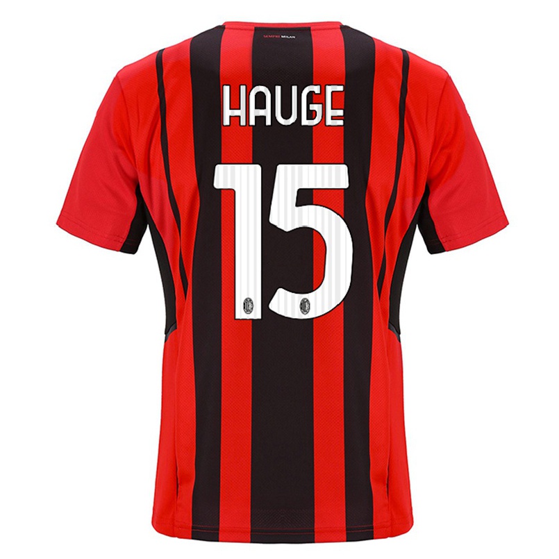 Enfant Football Maillot Jens Petter Hauge #15 Rouge Noir Tenues Domicile 2021/22 T-shirt