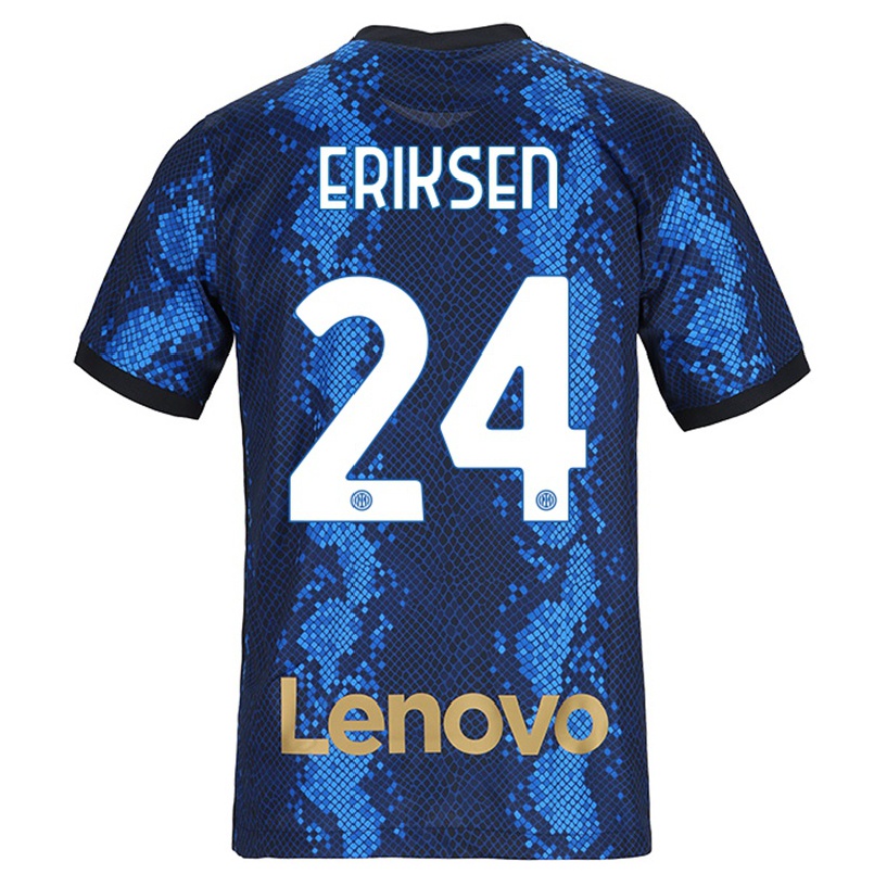 Enfant Football Maillot Christian Eriksen #24 Bleu Foncé Tenues Domicile 2021/22 T-shirt