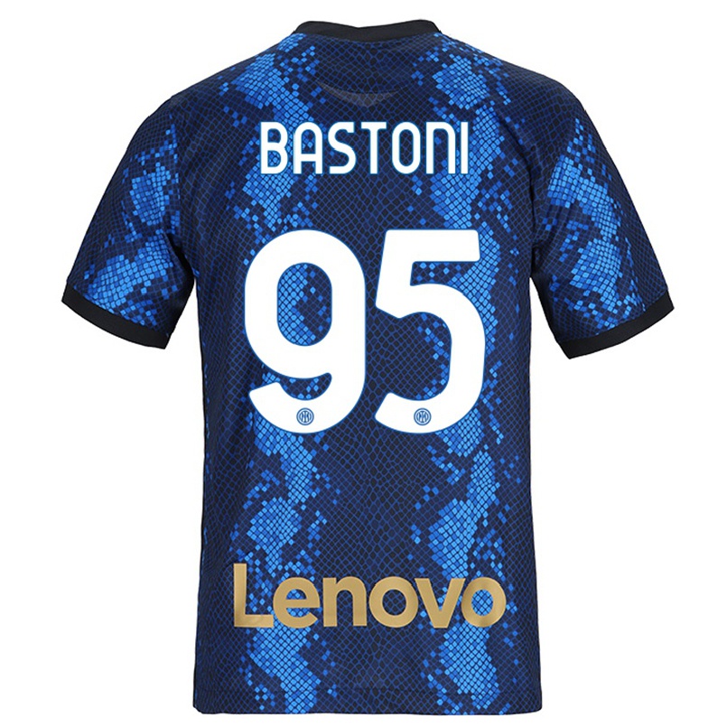 Enfant Football Maillot Alessandro Bastoni #95 Bleu Foncé Tenues Domicile 2021/22 T-shirt