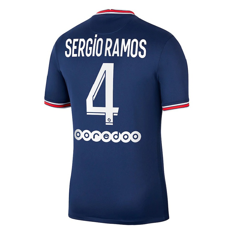 Enfant Football Maillot Sergio Ramos #4 Bleu Foncé Tenues Domicile 2021/22 T-shirt