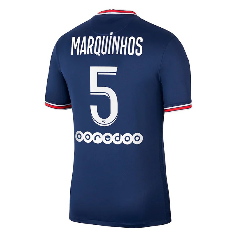 Enfant Football Maillot Marquinhos #5 Bleu Foncé Tenues Domicile 2021/22 T-shirt