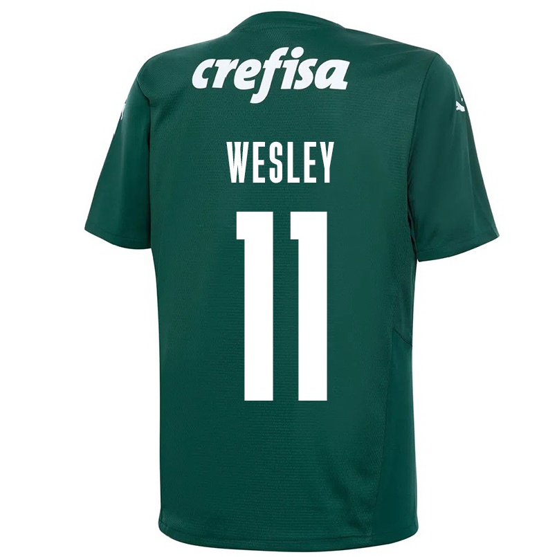 Enfant Football Maillot Wesley #11 Vert Foncé Tenues Domicile 2021/22 T-shirt