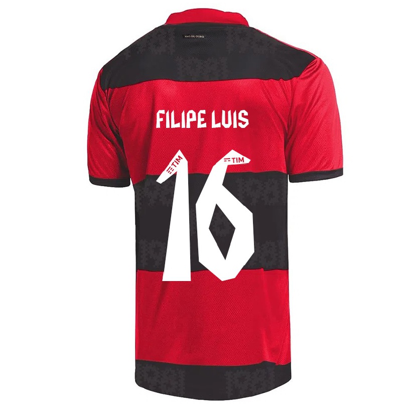 Enfant Football Maillot Filipe Luis #16 Rouge Noir Tenues Domicile 2021/22 T-shirt
