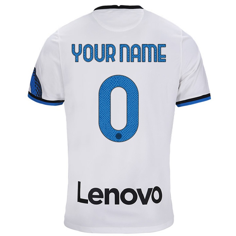 Enfant Football Maillot Votre Nom #0 Blanc Bleu Tenues Extérieur 2021/22 T-shirt