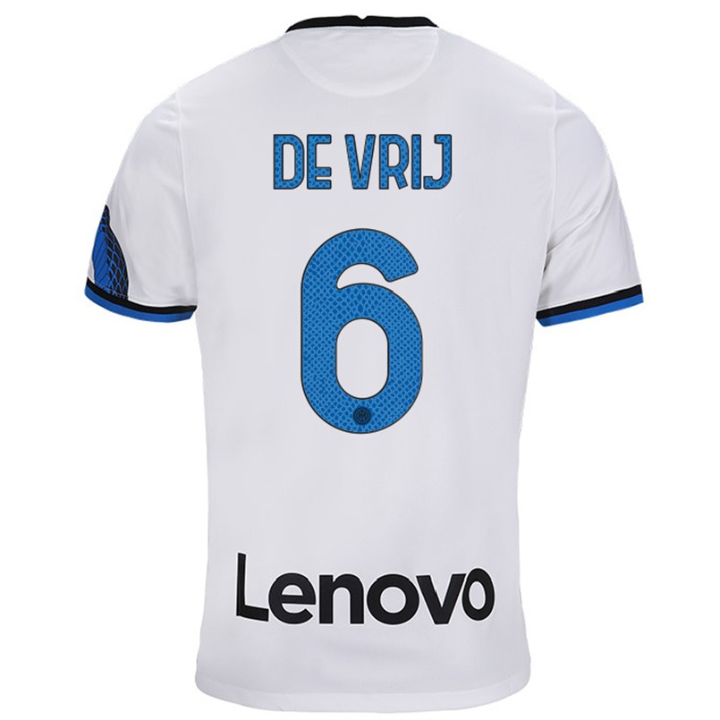 Enfant Football Maillot Stefan De Vrij #6 Blanc Bleu Tenues Extérieur 2021/22 T-shirt