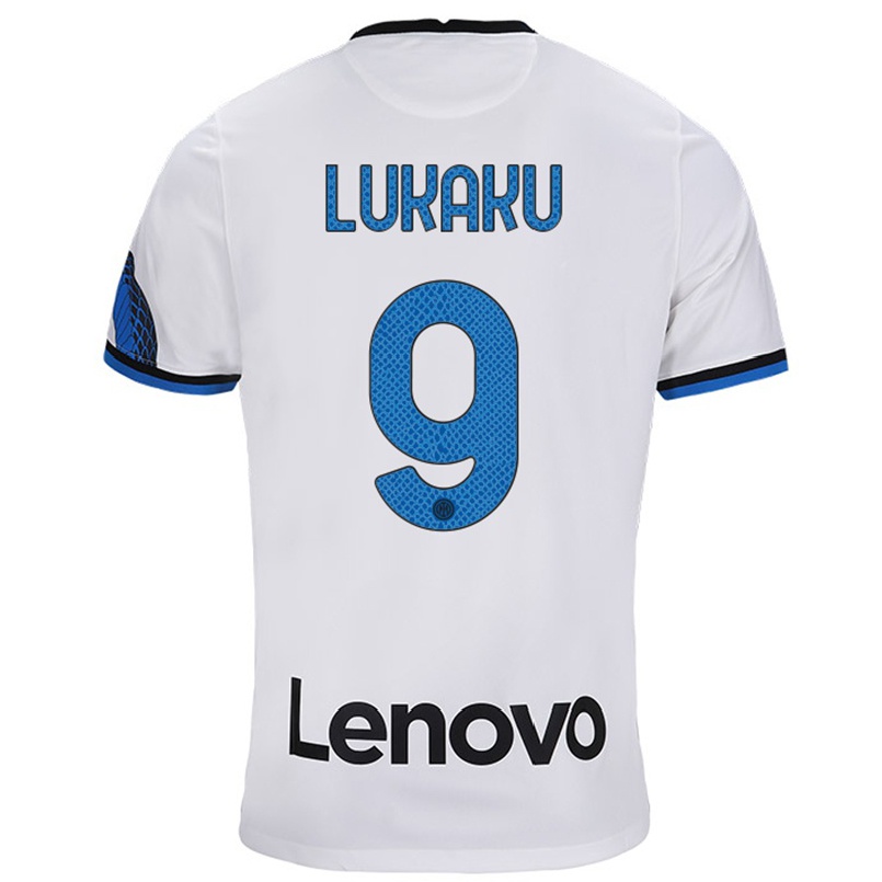 Enfant Football Maillot Romelu Lukaku #9 Blanc Bleu Tenues Extérieur 2021/22 T-shirt