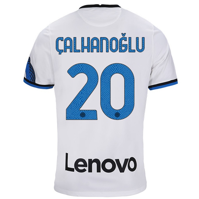 Enfant Football Maillot Hakan Calhanoglu #20 Blanc Bleu Tenues Extérieur 2021/22 T-shirt