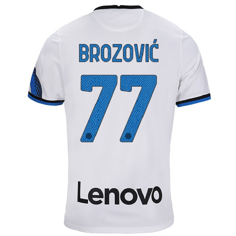 Enfant Football Maillot Marcelo Brozovic #77 Blanc Bleu Tenues Extérieur 2021/22 T-shirt