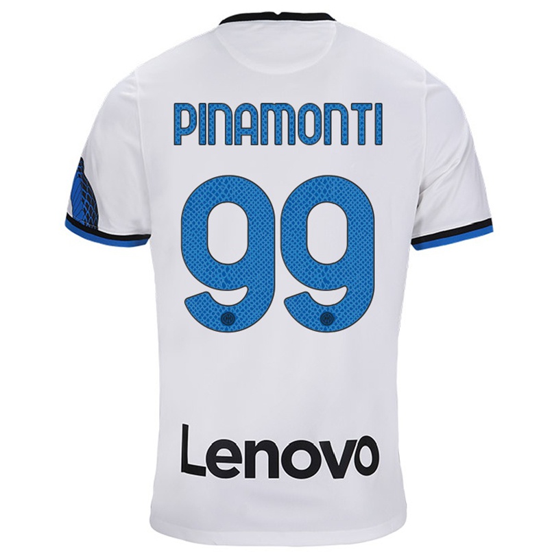Enfant Football Maillot Andrea Pinamonti #99 Blanc Bleu Tenues Extérieur 2021/22 T-shirt