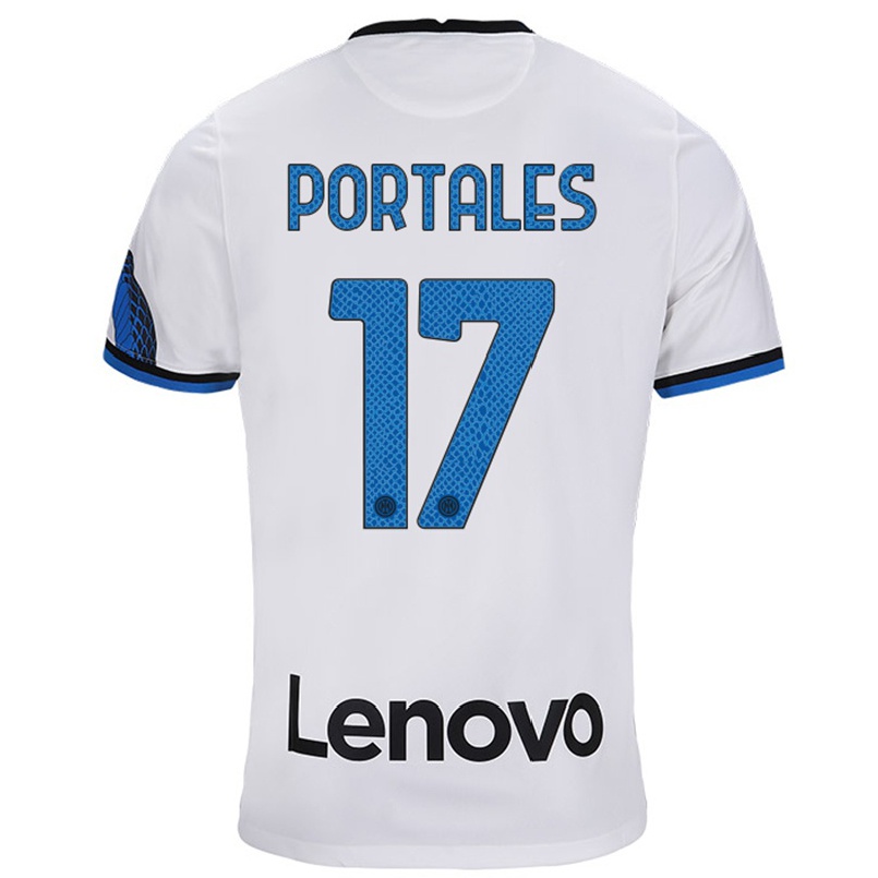 Enfant Football Maillot Macarena Portales #17 Blanc Bleu Tenues Extérieur 2021/22 T-shirt