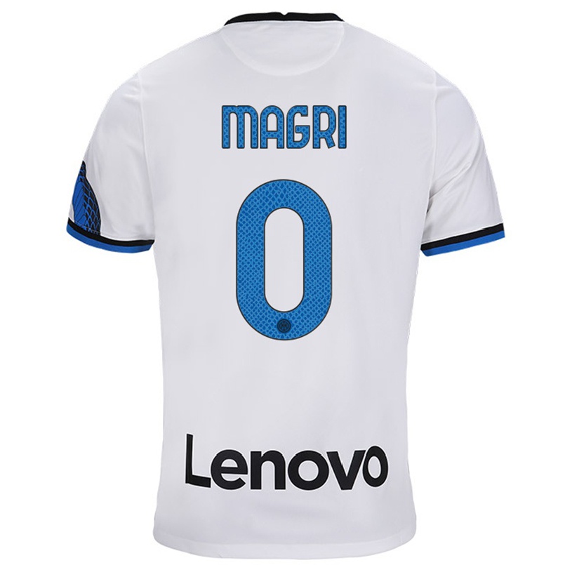 Enfant Football Maillot Andrea Magri #0 Blanc Bleu Tenues Extérieur 2021/22 T-shirt