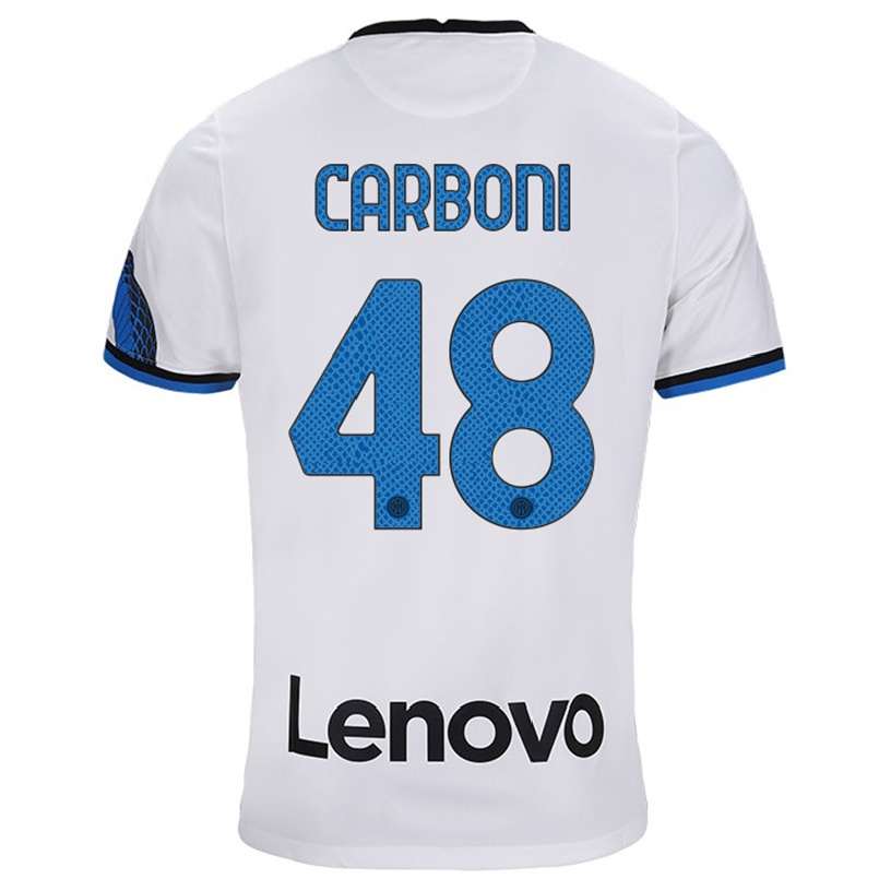 Enfant Football Maillot Franco Carboni #48 Blanc Bleu Tenues Extérieur 2021/22 T-shirt