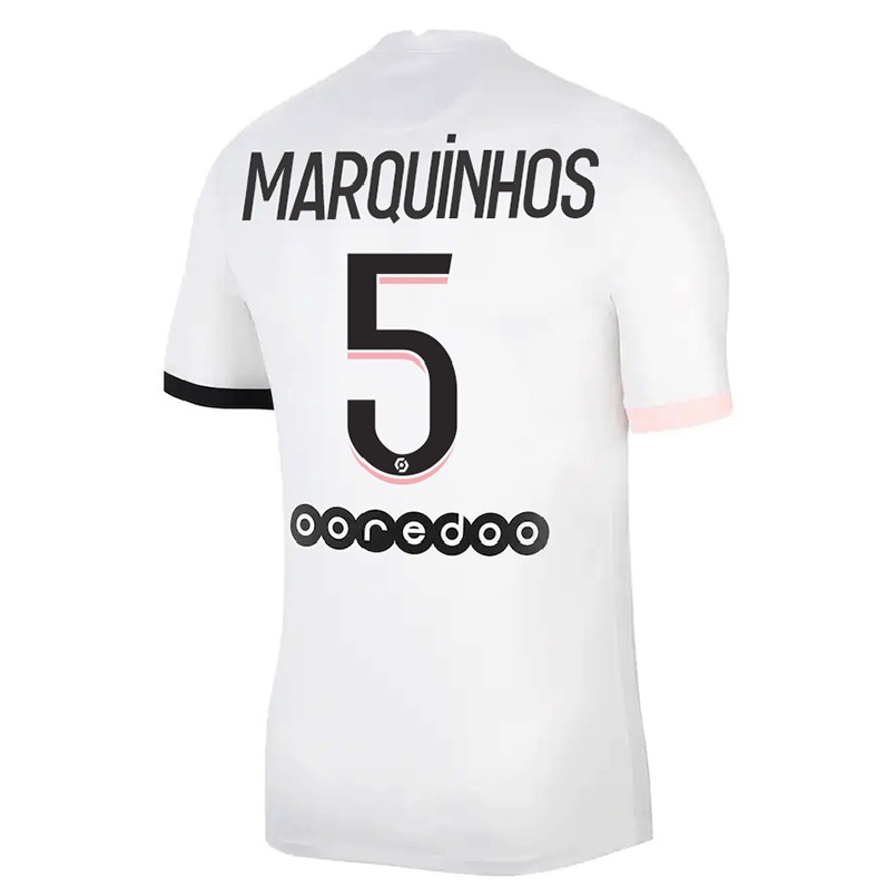 Enfant Football Maillot Marquinhos #5 Blanc Rose Tenues Extérieur 2021/22 T-shirt