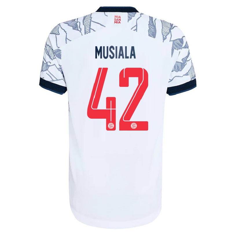 Enfant Football Maillot Jamal Musiala #42 Gris Blanc Tenues Third 2021/22 T-shirt