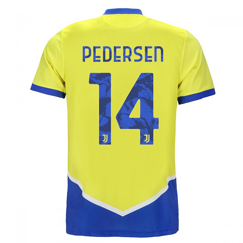 Enfant Football Maillot Sofie Junge Pedersen #14 Bleu Jaune Tenues Third 2021/22 T-shirt
