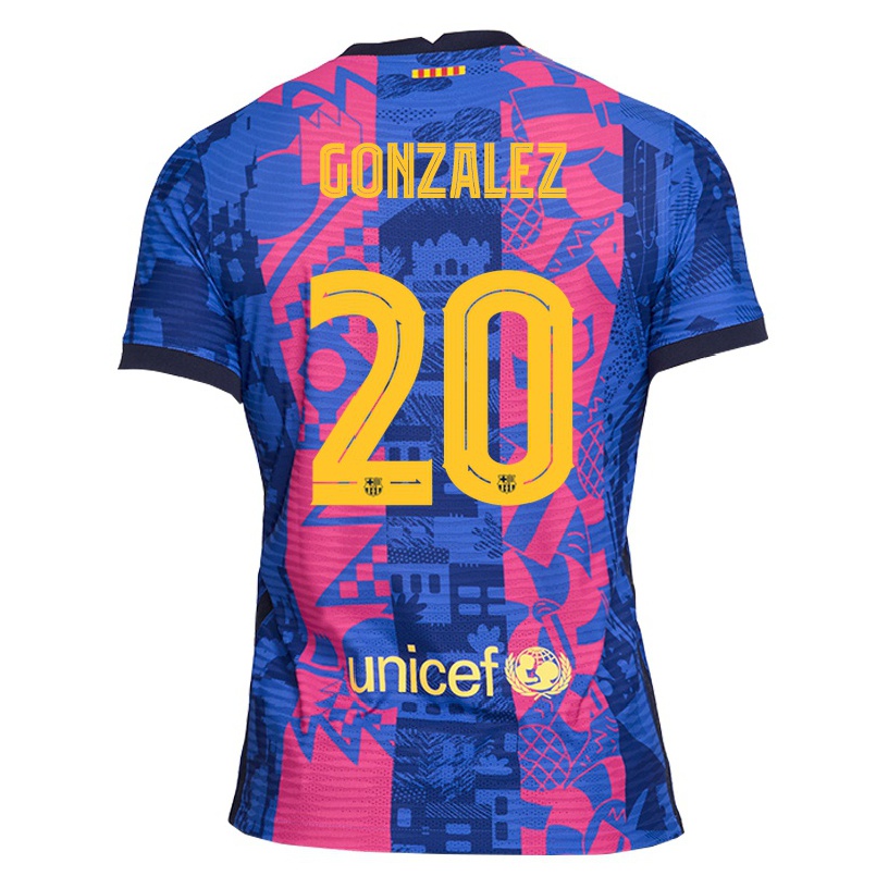 Enfant Football Maillot Nico Gonzalez #20 Rose Bleue Tenues Third 2021/22 T-shirt