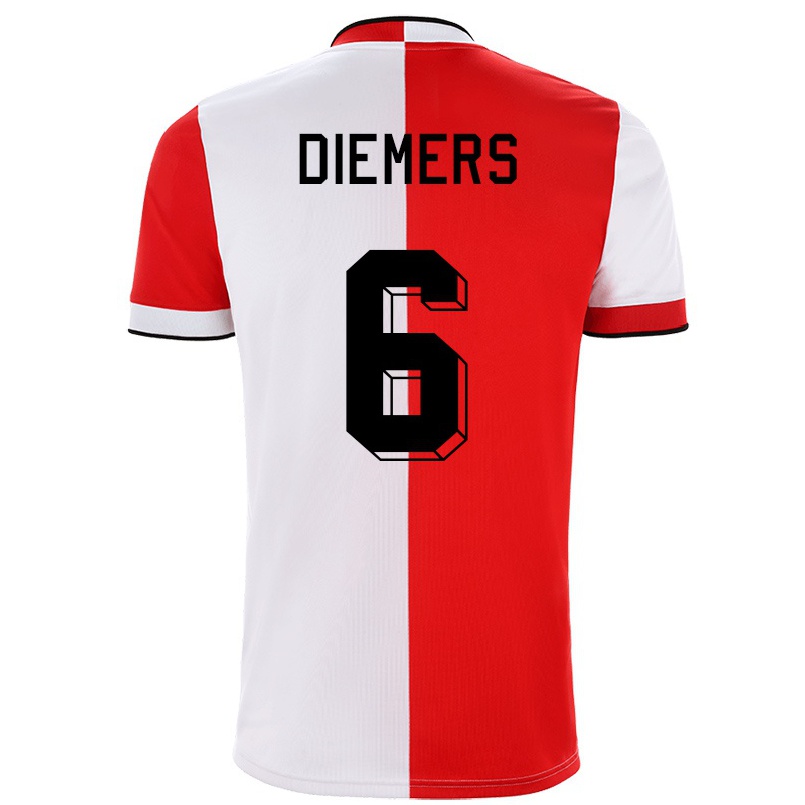 Homme Football Maillot Mark Diemers #6 Rouge Blanc Tenues Domicile 2021/22 T-shirt