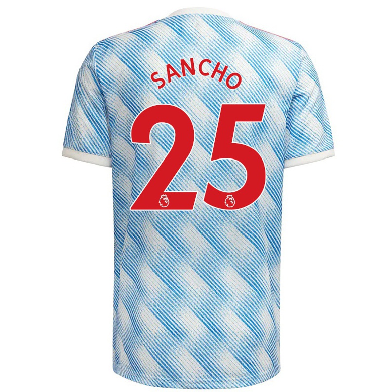 Homme Football Maillot Jadon Sancho #25 Bleu Blanc Tenues Extérieur 2021/22 T-shirt