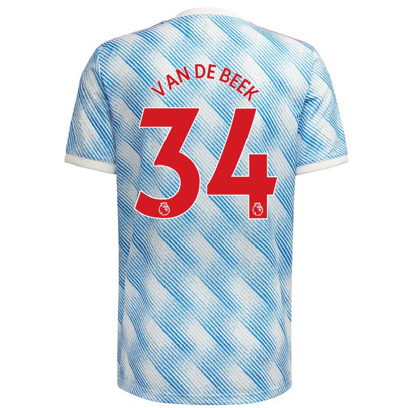Homme Football Maillot Donny Van De Beek #34 Bleu Blanc Tenues Extérieur 2021/22 T-shirt