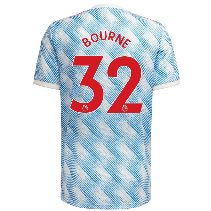 Homme Football Maillot Tara Bourne #32 Bleu Blanc Tenues Extérieur 2021/22 T-shirt