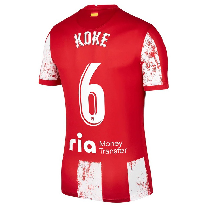 Homme Football Maillot Koke #6 Rouge Blanc Tenues Domicile 2021/22 T-shirt