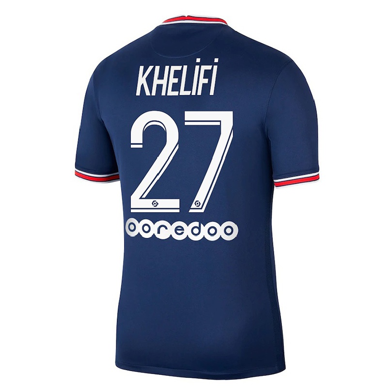 Homme Football Maillot Lea Khelifi #27 Bleu Foncé Tenues Domicile 2021/22 T-shirt