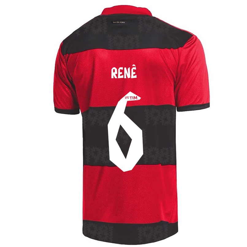 Homme Football Maillot Rene #6 Rouge Noir Tenues Domicile 2021/22 T-shirt