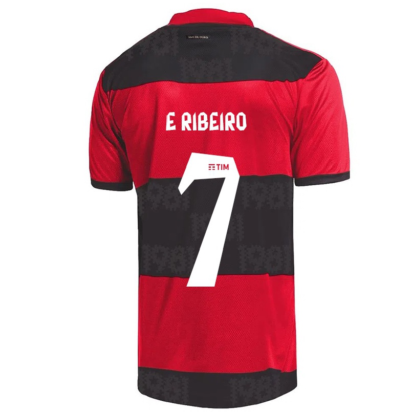 Homme Football Maillot Everton Ribeiro #7 Rouge Noir Tenues Domicile 2021/22 T-shirt