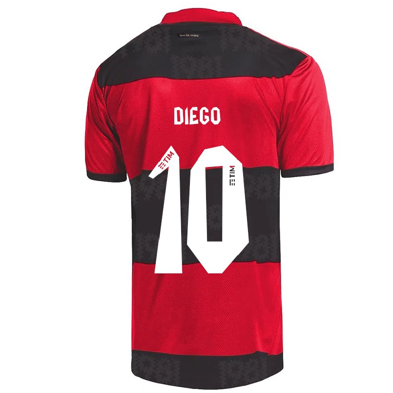 Homme Football Maillot Diego #10 Rouge Noir Tenues Domicile 2021/22 T-shirt