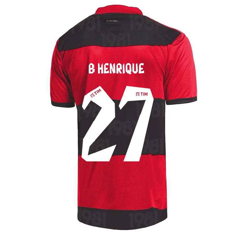 Homme Football Maillot Bruno Henrique #27 Rouge Noir Tenues Domicile 2021/22 T-shirt