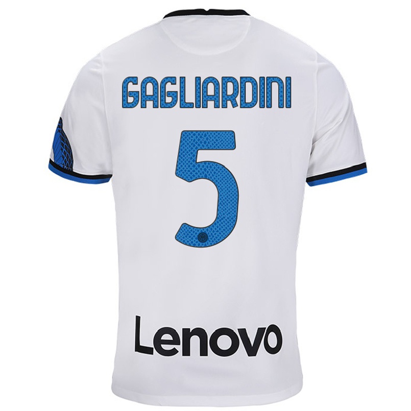 Homme Football Maillot Roberto Gagliardini #5 Blanc Bleu Tenues Extérieur 2021/22 T-shirt