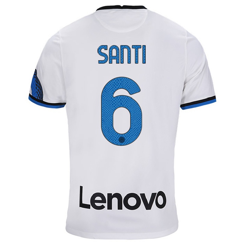 Homme Football Maillot Irene Santi #6 Blanc Bleu Tenues Extérieur 2021/22 T-shirt