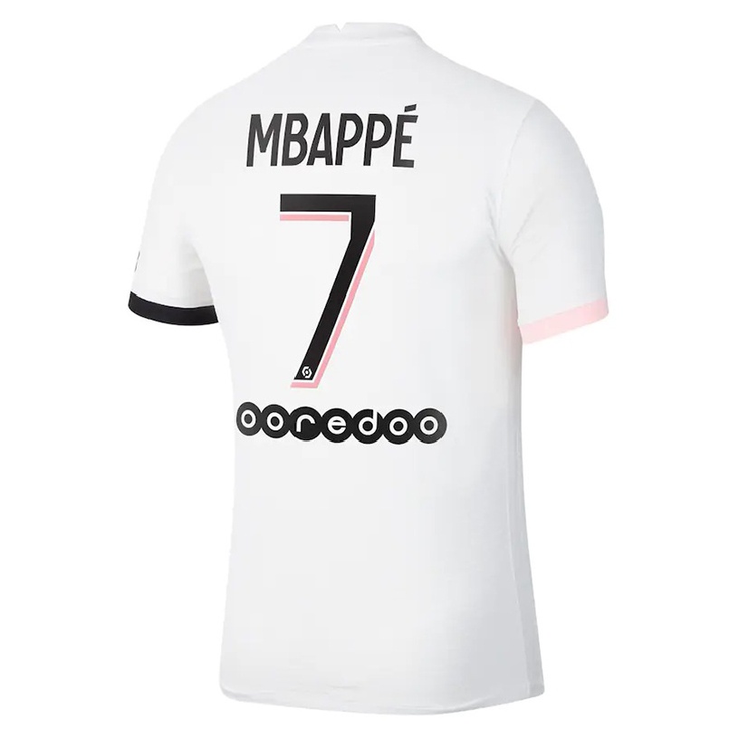 Homme Football Maillot Kylian Mbappe #7 Blanc Rose Tenues Extérieur 2021/22 T-shirt