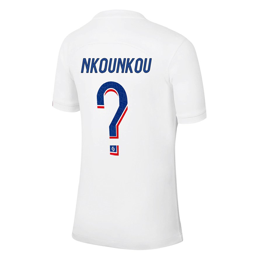 Kandiny Homme Maillot Desthy Nkounkou #0 Blanc Bleu Troisieme 2022/23 T-shirt