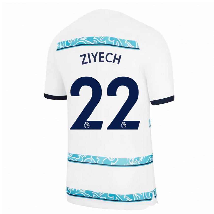 Kandiny Femme Maillot Hakim Ziyech #22 Blanc Bleu Clair Troisieme 2022/23 T-shirt