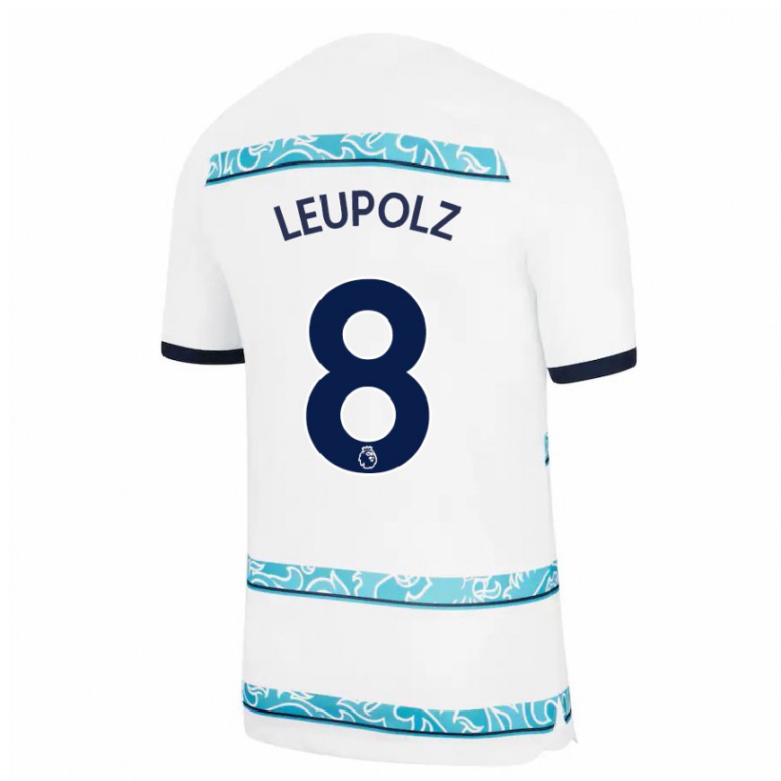 Kandiny Femme Maillot Melanie Leupolz #8 Blanc Bleu Clair Troisieme 2022/23 T-shirt