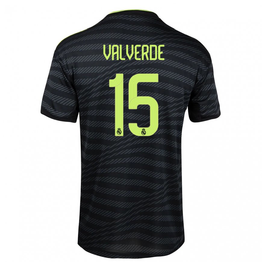 Kandiny Femme Maillot Federico Valverde #15 Noir Gris Foncé Troisieme 2022/23 T-shirt