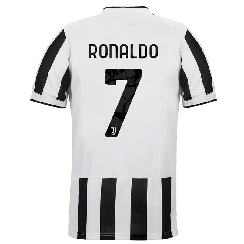 Femme Maillot Cristiano Ronaldo #7 Blanc Noir Tenues Domicile 2021/22 T-shirt